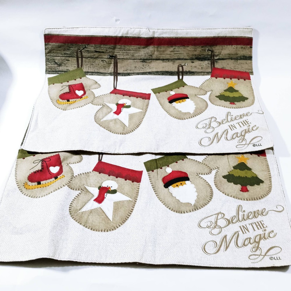 Country Christmas Placemats Mittens Santa Claus Snowman Star Ice Skates Tree